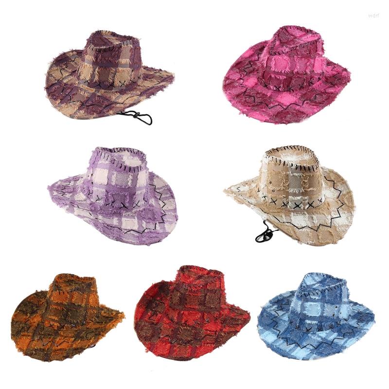 

Berets Western Cowboy Hat Wide Brim Sun Visor Lattice For Men Women
