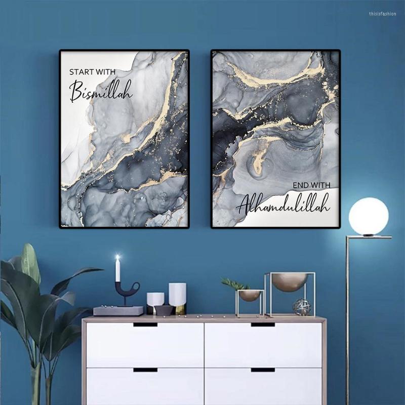 

Paintings Blue Black Marble Ramadan Arabic Calligraphy Islamic Modern Posters Pictures Canvas Wall Painting Art Living Room Interior Decor