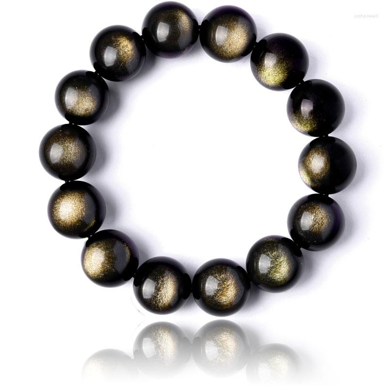 

Strand Black Gold Obsidian Beaded Stretch Bracelets 10-16mm Natural Stone For Man Woman Round Classic Bracelets&Bangle Lucky Jewelry