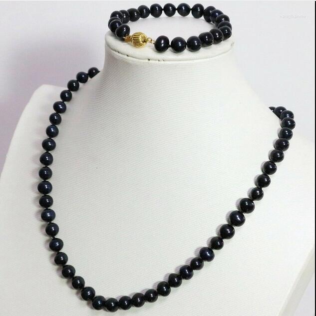 

Necklace Earrings Set Beautiful 8-9MM Natural Black Freshwater Cultured Pearl Bracelet, Picture shown