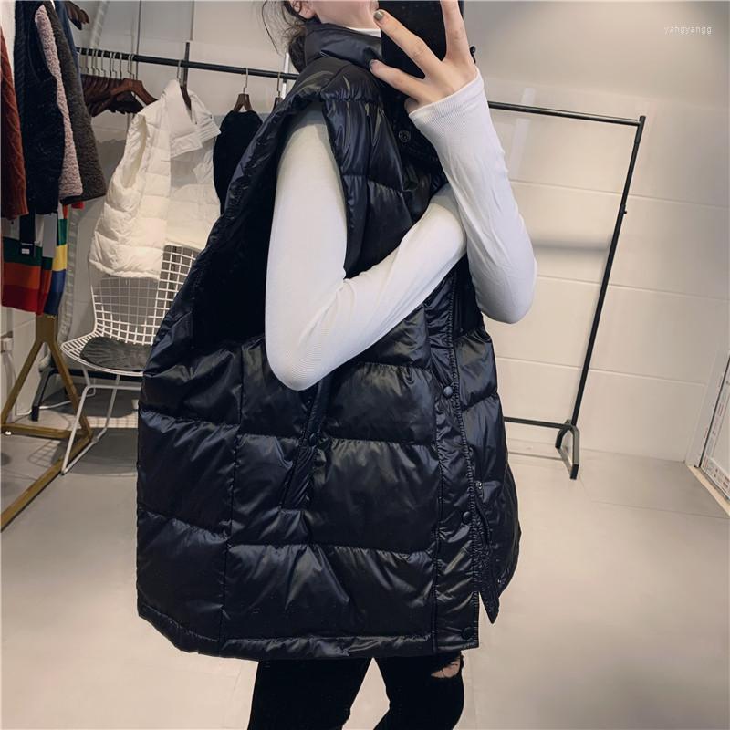 

Women's Vests 2022 Women Winter Warm Vest Coat Stand Collar Fashion Down White Tops Chaleco Mujer Gilet Casaco Feminino Jacket, Black