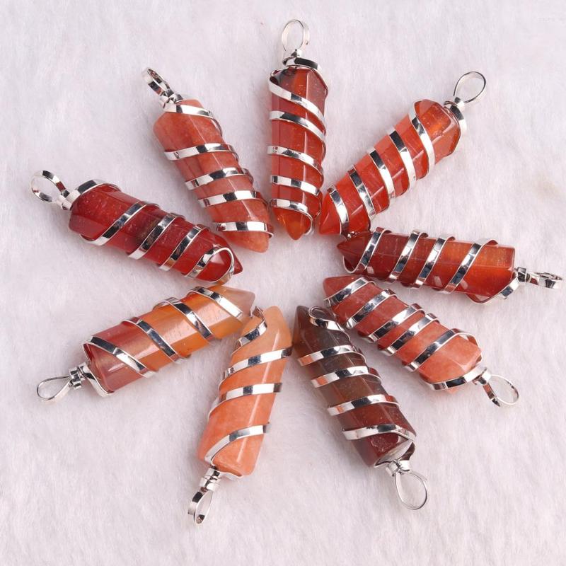 

Pendant Necklaces Style 6Pcs/Lot Natural Stone Wrap Carnelian Hexagonal Column Healing Necklace Red Agates Jasper Couples Jewelry