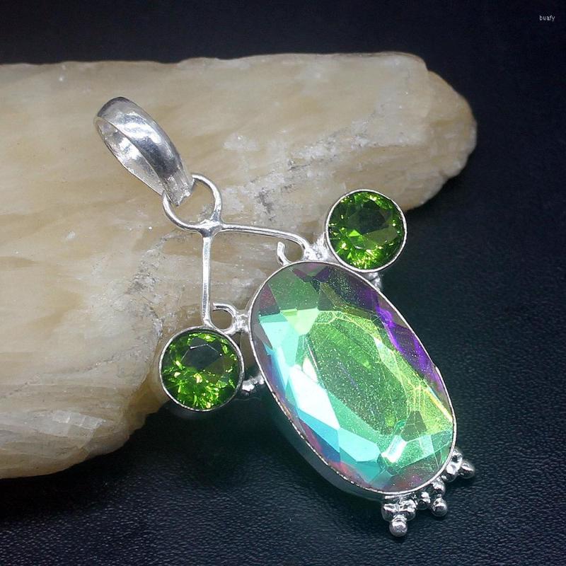 

Pendant Necklaces Gemstonefactory Jewelry Big Promotion 925 Silver Beautiful Colorful Topaz Green Peridot Women Ladies Gifts Necklace 1334