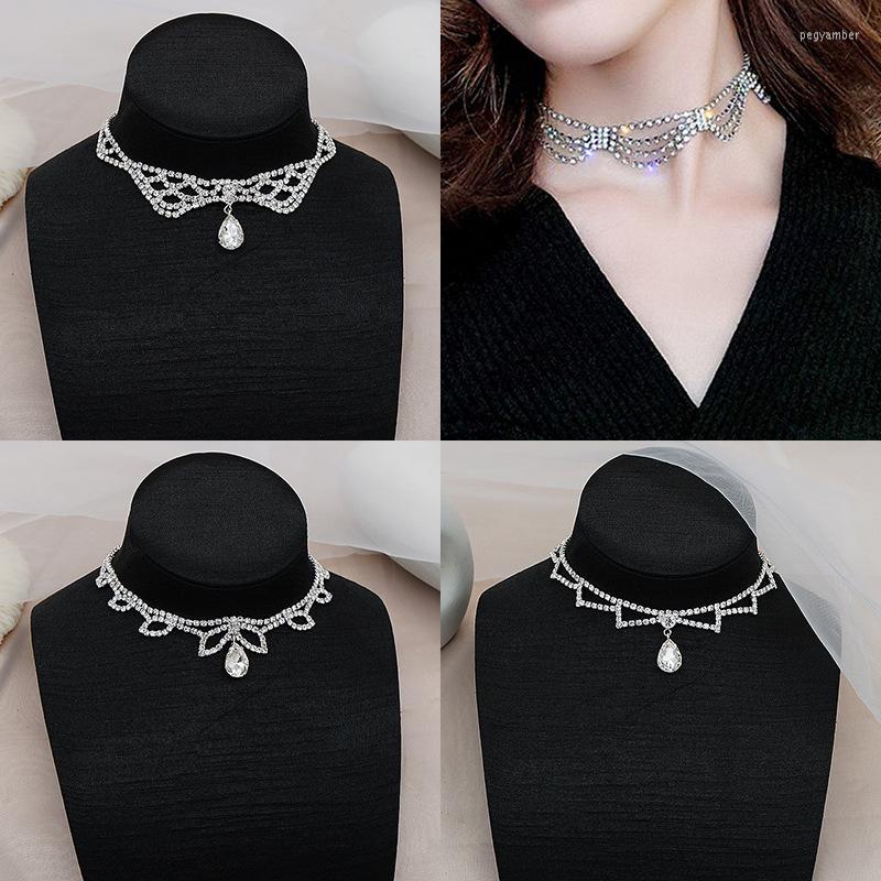 

Choker Ladies Fashion Versatile Necklace Silver Crystal Rhinestone Claw Chain Full Drill Clavicle Bridal Jewelry Gift