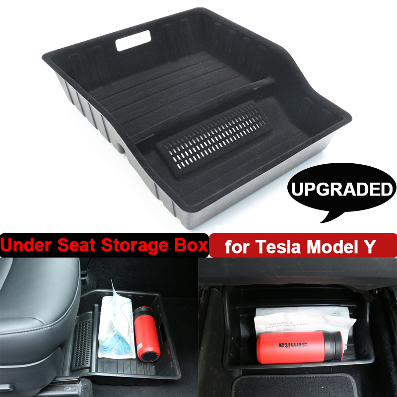 

Upgraded Under Seat Storage Box For Tesla Model Y 2022 Conjoined Organizer Container Case with Air Outlet Cover Car ModelY Interior Accessories