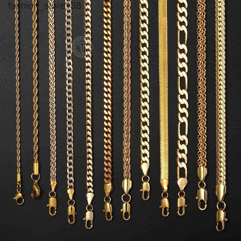 

Gold Chain For Men Women Wheat Figaro Rope Cuban Link Chain Gold Filled Stainless Steel Necklaces Male Jewelry Gift Wholesale