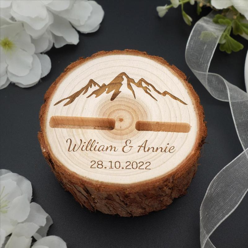 

Jewelry Pouches Personalized Engraved Wedding Ring Box Rustic Wooden Bearer Custom Holder Decoration