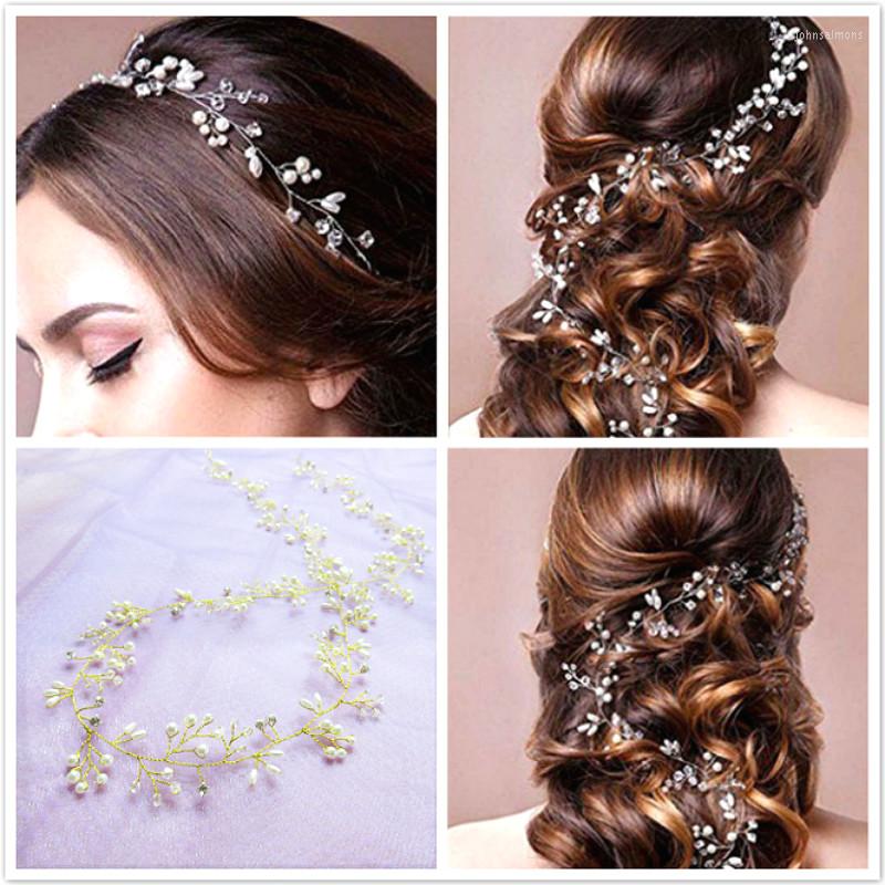 

Headpieces 35cm Crystal Pearl Hair Belt Wedding Bridal Ornaments Headwear Decorations For Brides Accessories