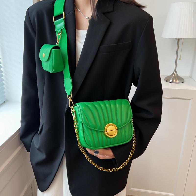 

Evening Bags Green Design Shoulder Bag For Women 2022 Fashion Chain Handbags Small PU Leather Crossbody Ladies 2 Pieces Set Messenger, Brown