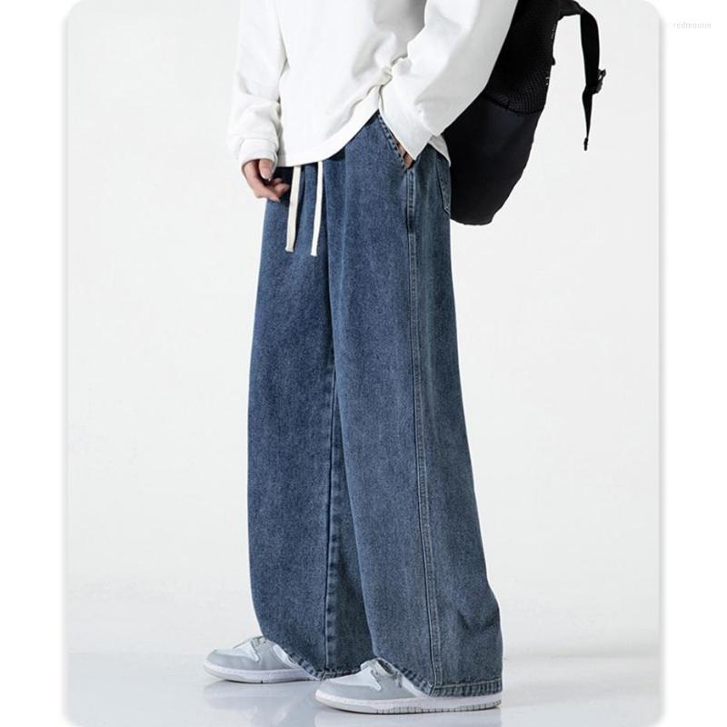 

Men' Jeans Straight Baggy Elastic Waist Loose Casual Blue Denim Pants Men Streetwear Hip Hop