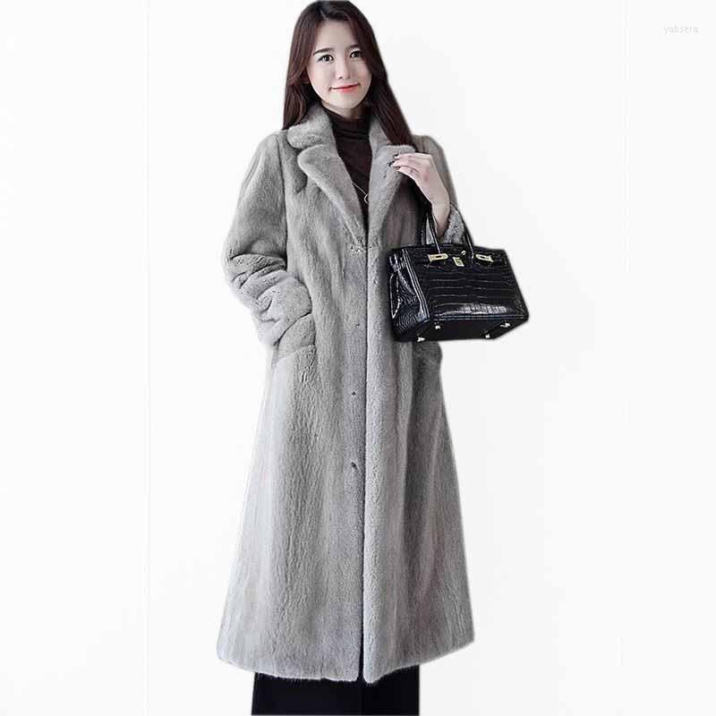 

Women's Fur 2022 Quality Autumn Winter Faux Mink Coat Women Furry Loose Jacket Add Cotton Thick Warm Imitation Long Outwear KW313, Gray