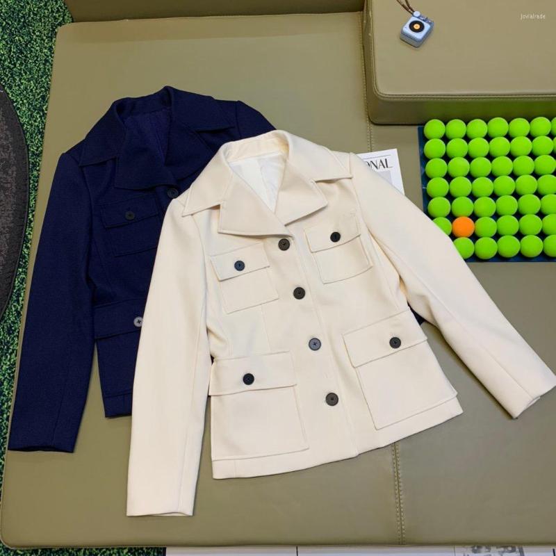 

Women' Suits 2023 High Ladies Quality Fashion Long Sleeve Lapel Solid Color Four Pocket Blazer 1130