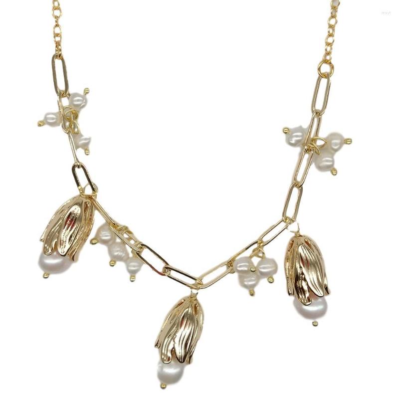 

Pendant Necklaces Cultured White Freshwater Pearl Gold Color Plated Chain Statement Necklace Hiphop Choker Women Jewelry