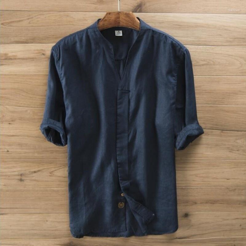 

Men's Casual Shirts Cotton Summer Male Polo Tops Men Fashion Breathable Half Sleeve Shirt Mens Quality Slim Linen Plus Size Coat, Khaki
