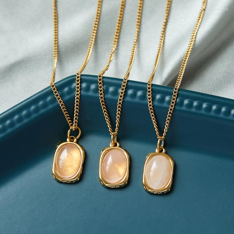 

Choker Stainless Steel Crystal Natural Stone Pendant Chain Necklaces Delicate Lovely Oval Charm Ins Jewelry Wholesale