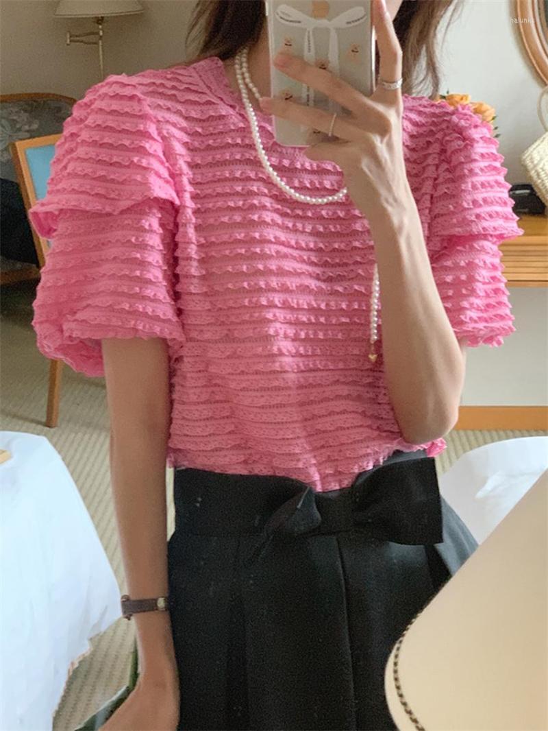 

Women's Blouses Alien Kitty Puff Sleeve Women With Necklace Summer 2022 Short Loose Chic Casual All Match High Street Mujer Tops, White