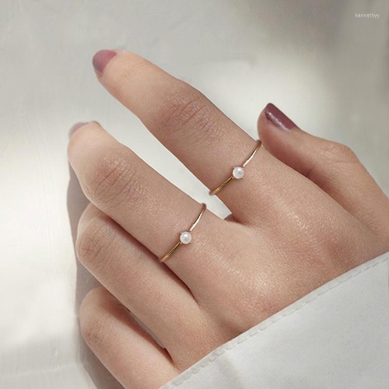 

Cluster Rings Mini Imitation Pearl Thin Ring For Women Minimalist Slim Finger Dainty Accessories Gold Color Jewelry Gift Girls KBR010