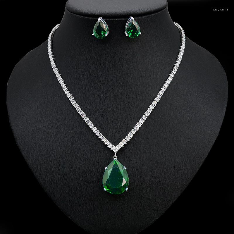 

Necklace Earrings Set Fashion Shiny Big Water Drop 2pcs Cubic Zircon Luxury Nigerian Dubai For Women Wedding Bridal Accesories N-358, Picture shown