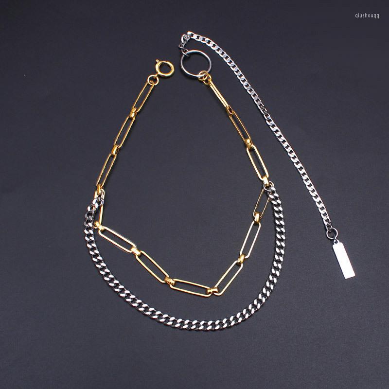 

Chains Fashion Double Color Splice Layer Necklace Women And Men Ins Copper Material Silver