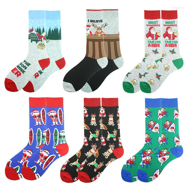 

Men's Socks CHAOZHU Creative Cartoon Elk Santa Gift Sock For Male Holidays Sox Calcetines Merry Christmas Men's Long Funny Happy