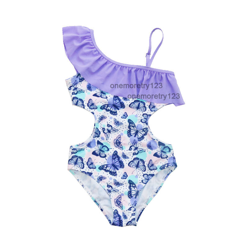 

ins Fashion Girl One-Pieces Summer Swimsuit Ruffle Designer Suspender Beachwear 4-14T Girls Cartoon Printed Sexy Bikinis Kids Comfortable Swimwear, Multi-color