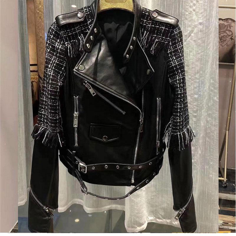 

Women's Leather Sheepskin Coat Women's Spring Jacket 2022 Genuine Coats Female Windbreaker Long Overcoat, Black