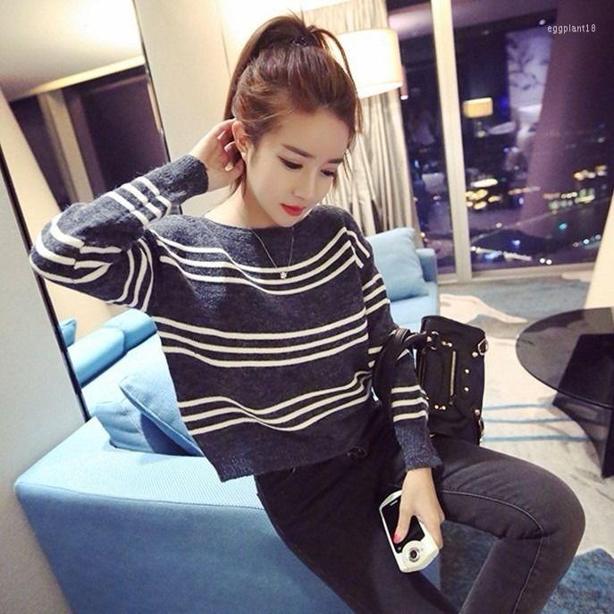 

Women's Sweaters Women's Autumn And Winter Sweater Thick Loose-Fitting Striped Long Sleeves Top, Blue