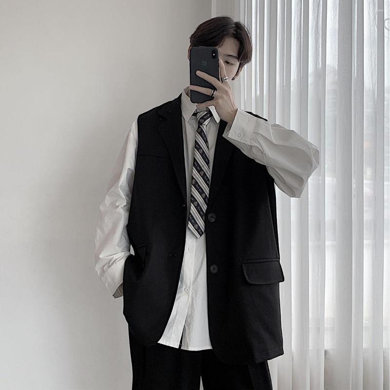

Men' Vests 2022 Autumn Men' Fashion Trend College Style Suit Vest Jacket Sleeveless Black/grey Color Clothes Plus Size -XL