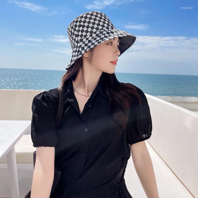 

Berets Black White Bucket Hat Men Women Plaid Summer Sun Casual Outdoor Fishermen Flat Panama Protection Luxury Design