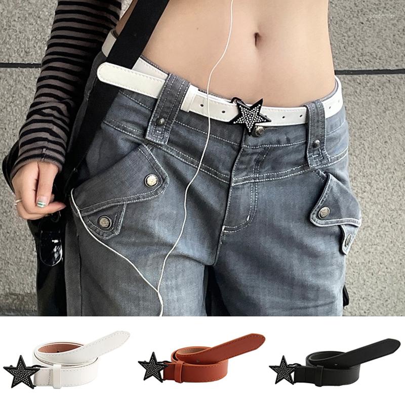 

Belts High Quality For Women Stars Rhinestone Waist Belt Wild Trouser Jeans Waistband Western PU Leather Strap, White