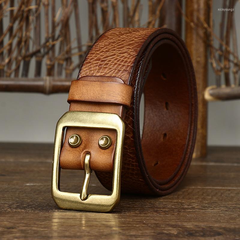 

Belts 3.8CM Embossing Printing Retro Cowboy Belt Male Cowskin Genuine Leather Men Copper Pin Buckle For Jeans Waist, Black