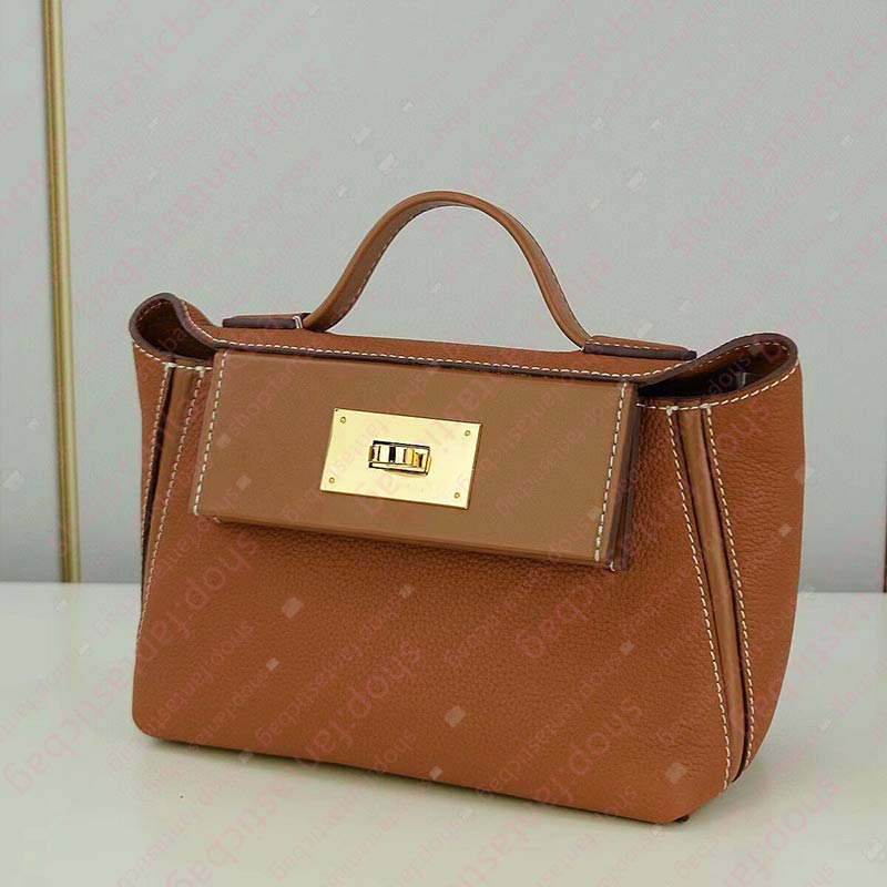 

Mini Size 22cm Platinum lychee grain totes Genuine TOGO leather handbag Shoulder bag cross body Lady Metal lock Hobo backpack Underarm