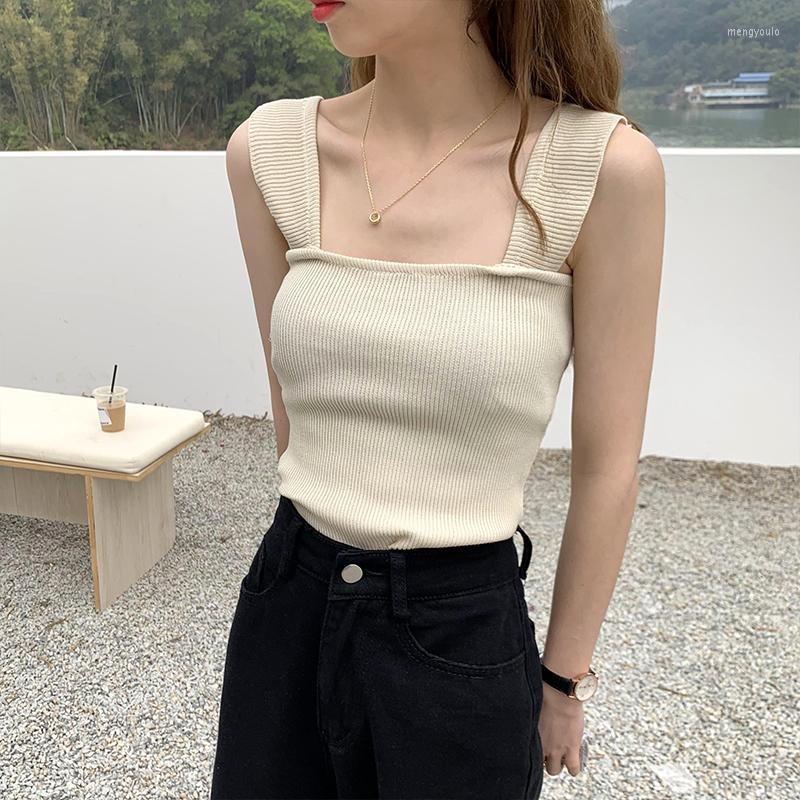 

Women's Tanks ITOOLIN 2022 Summer Sexy Women Plain Cute Crop Tops Knitted T-shirt Sleeveless Vest, Black