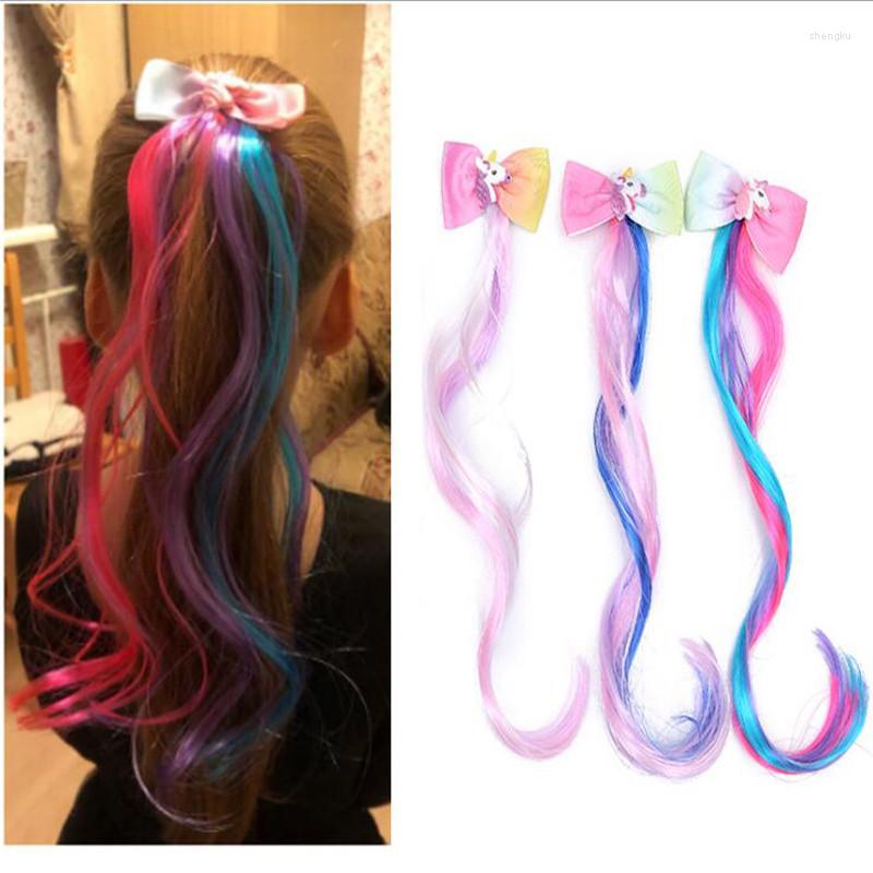 

Hair Accessories Gradient Bow Clips Girl Hairpin Headdress Ponytail Ropes Baby Girls Colorful Wig Pigtail Elastic Kids Headwear