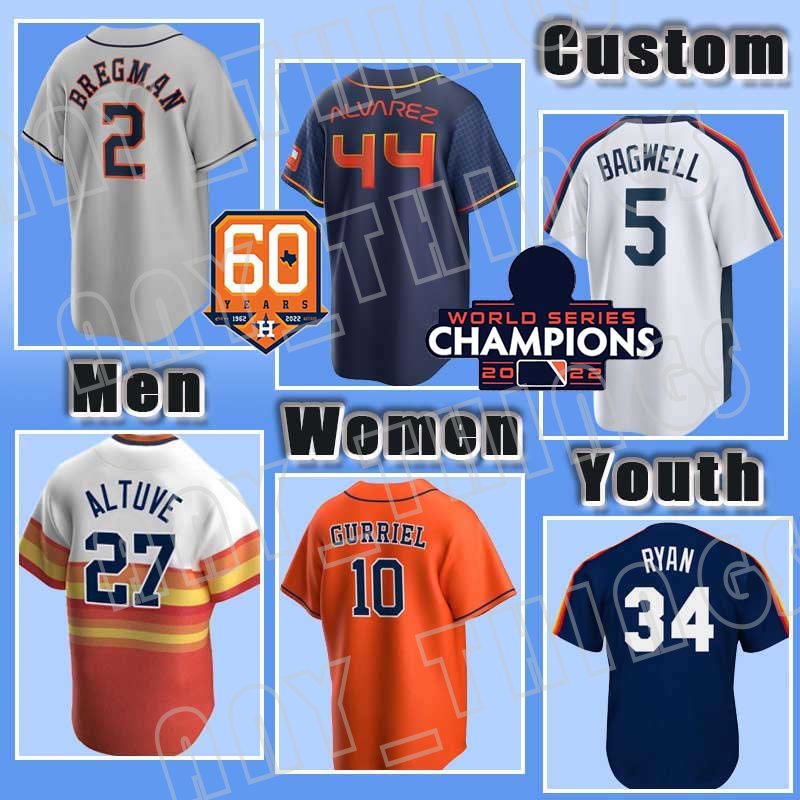 

2 Alex Bregman Baseball 5 Jeff Bagwell 27 Jose Altuve Astros Yordan Alvarez 2022 World Series Jersey Jeremy Pena Kyle Tucker Framber Valdez Nolan Ryan Yuli Gurriel, Men custom cool base+gj patch(t k r)