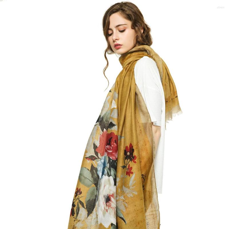 

Scarves 2022 Est Ombre Flower Pattern Fringe Scarf Shawls Women Long Beautiful Floral Wrap Hijab 7 Color