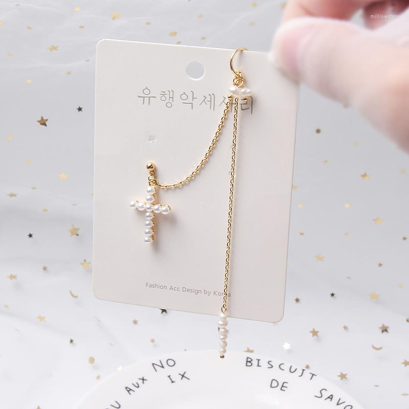 

Backs Earrings MWsonya Korean Pearl Cross Version Rhinestone Ear Clip Pendant Elegant Ladies Tassel Sweet Gift Accessories