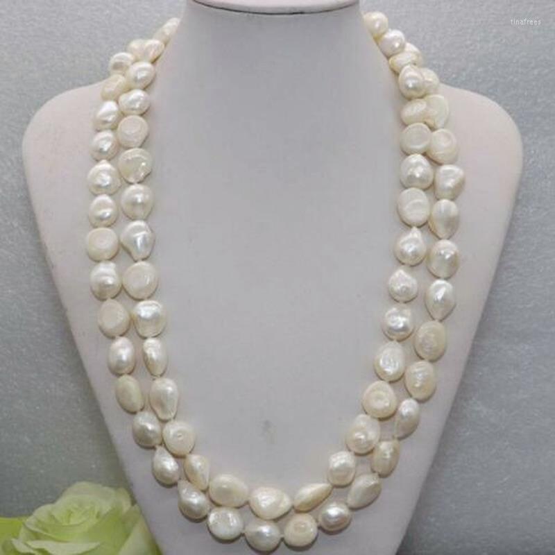 

Chains Natural Rare White 10x12mm Baroque Freshwater Pearl Necklace 64"