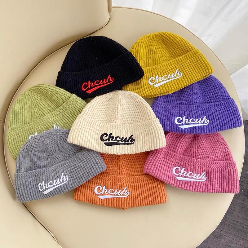 

Berets Autumn/winter Children's Alphabetic Embroidery Hip-hop Pullovers Knitted Hats, Black