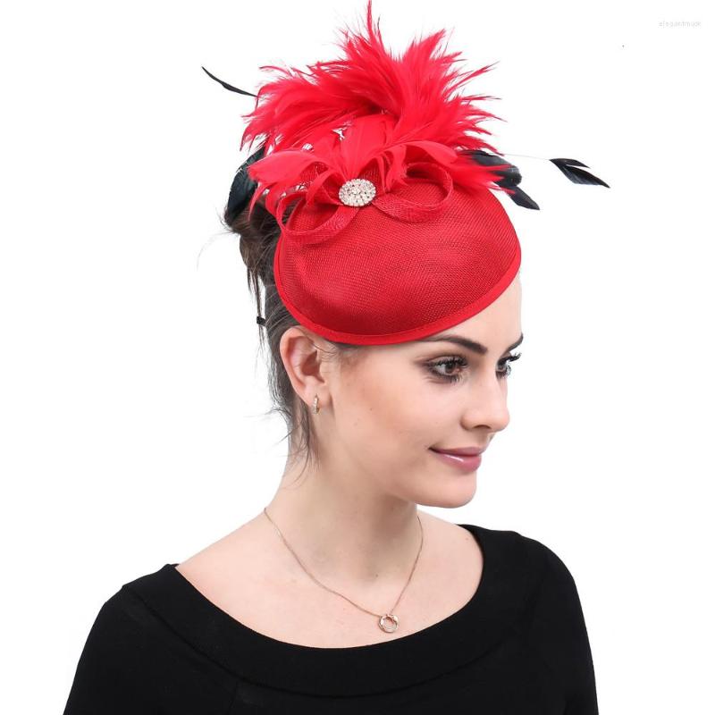 

Headpieces Mingli Tengda Red Bride Hats Ma'am Party Hair Decorate Headwear Wedding Formal Feather Hat Bridal Accessories Tiara