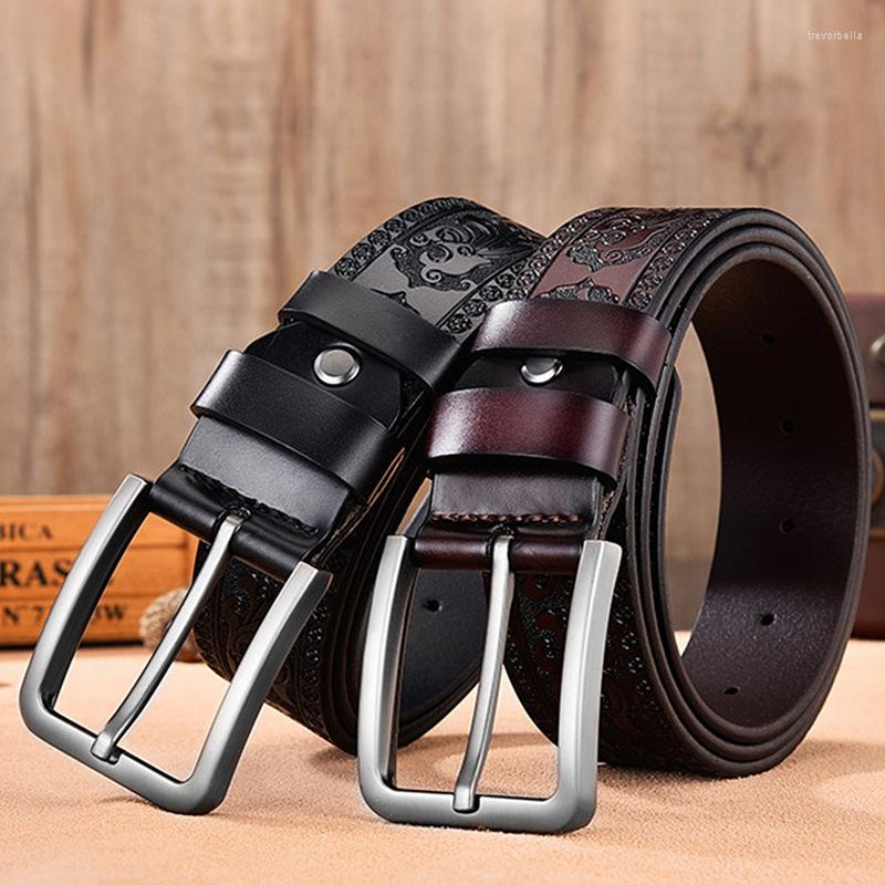 

Belts Fashion Embossing Genuine Cowskin Leather Belt For Men High Quality Luxury Designer Floral Strap Male Casual Jeans G507, Black