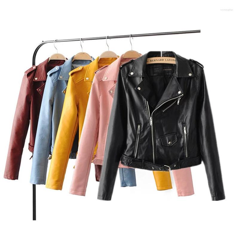 

Women' Leather Pu Jacket Women Fashion Bright Color Motorcycle Coats Short Faux Leathers Jackets Soft Casaco Feminino Jaqueta Chaquetas, Sky blue