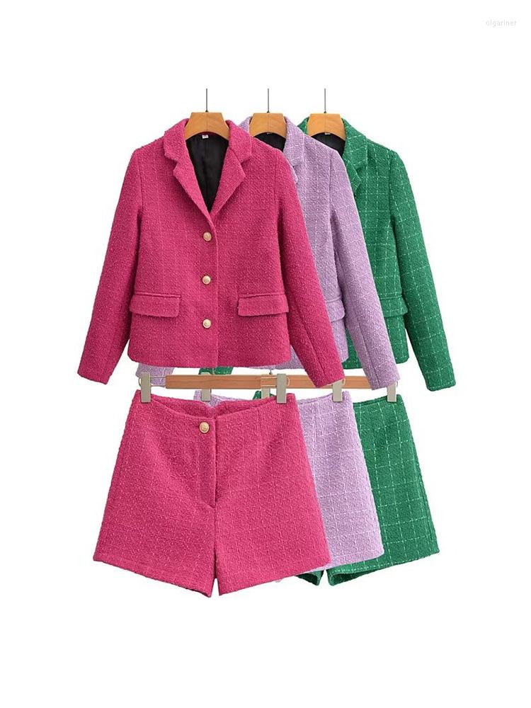 

Women' Tracksuits 2022 Autumn And Winter Women' Fashion Solid Color Chic Slim Temperament Small Fragrant Wind Short Suit, Green