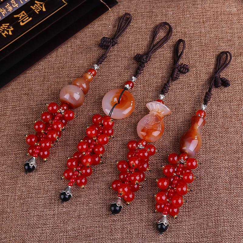 

Keychains Creative Resin Agate Car Pendant Interior Rearview Mirror Chinese Style High-end Gourd