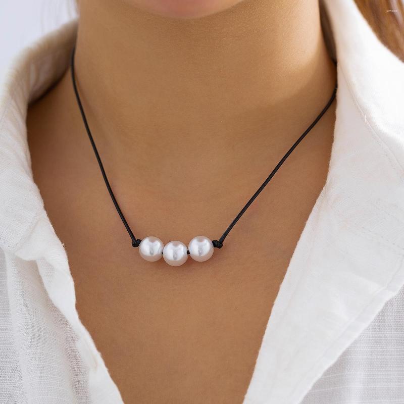 

Choker Salircon Fashion Simple Rope Chain Clavicle Short Necklace For Men Women Couple Imitation Pearl Pendant Jewelry