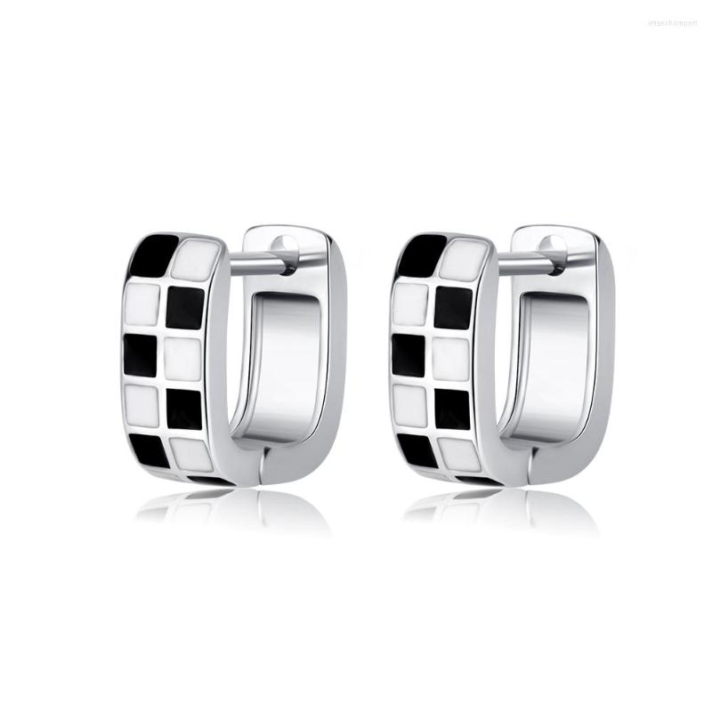 

Hoop Earrings YH-ZL 925 Sterling Silver Simple Black And White Sqaure Geometric Earring For Women Gift