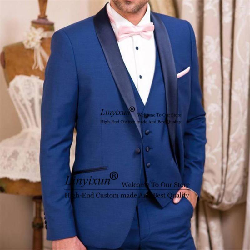 

Men' Suits Formal Blue Mens Shawl Lapel Wedding Groom Tuxedos Slim Fit 3 Pieces Business Male Blazers With Vest Pants Outfit, Lavender