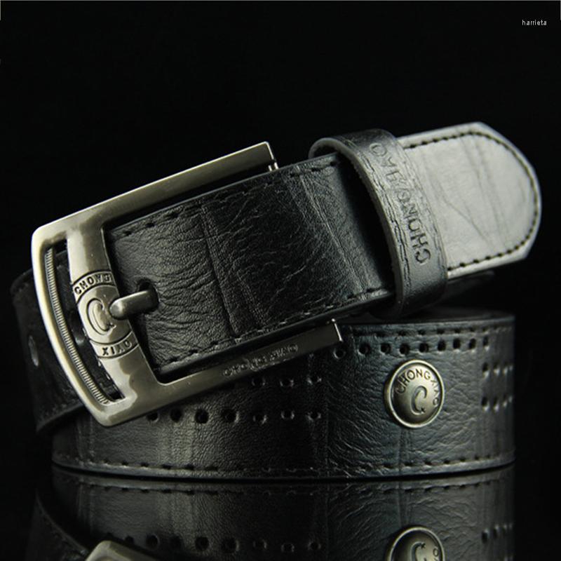 

Belts High Quality Needle Buckle Style Leisure Men's Belt Hollow-out Rivet Punk PU Leather Jeans Wide, Black