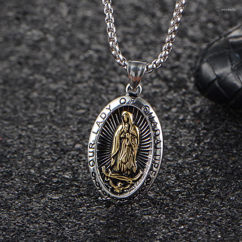 

Pendant Necklaces Megin D Stainless Steel Titanium Bible Virgin Holy Mother Maria Of God Badge Collar Chains Necklace For Men Women