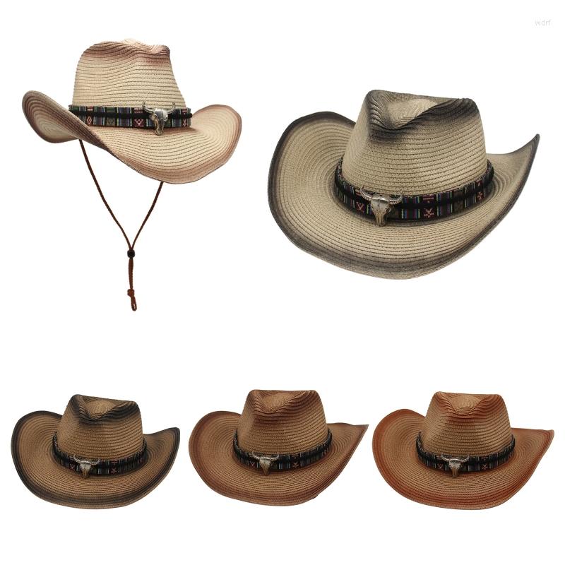 

Berets Straw Cowboy Hat Western Performance Cosplay Travel Cowgril Hats, 02 color
